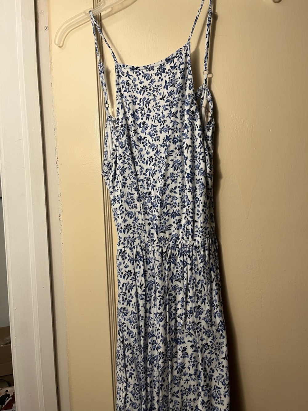 Vintage Hollister White Maxi Dress with Blue Floral Print